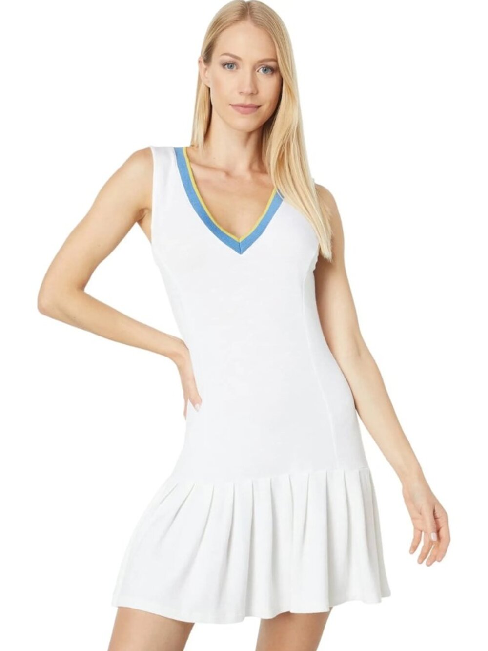 NWT MONROW V-Neck Tennis Pleated Dress in White Size XL